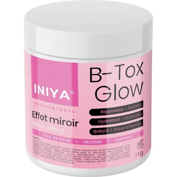 Botox Capillaire Sans Formol 1kg | Huile de Ricin, Protéine & Panthenol | Effet Miroir, Réparation, Hydratation | B-Tox Glow Inw