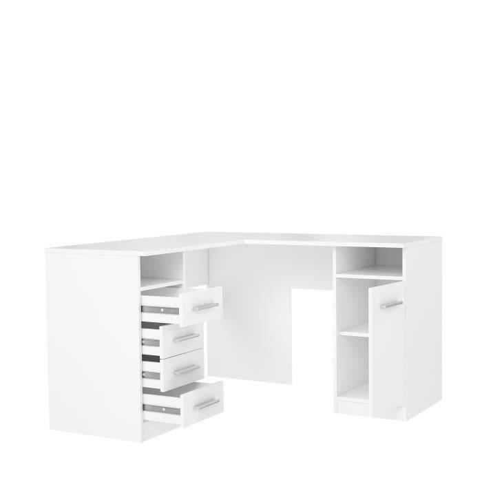 TOLEDE Corner Desk with 1 Door and 4 Drawers - White Paper Finish - W 125 x D 125 x H 75 cm