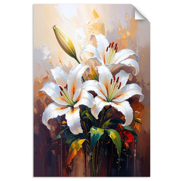 Naklejka na ścianę do salonu Feeby Lilie Białe Kwiaty jak malowane 20x30