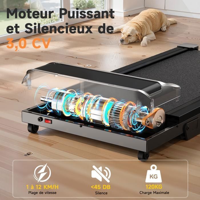 Tapis de course avec 10% d'inclinaison - Tapis de machine électrique - 1-12km/h - Moteur 3,0HP - Ecran LED -  Surface 40 x 97 cm