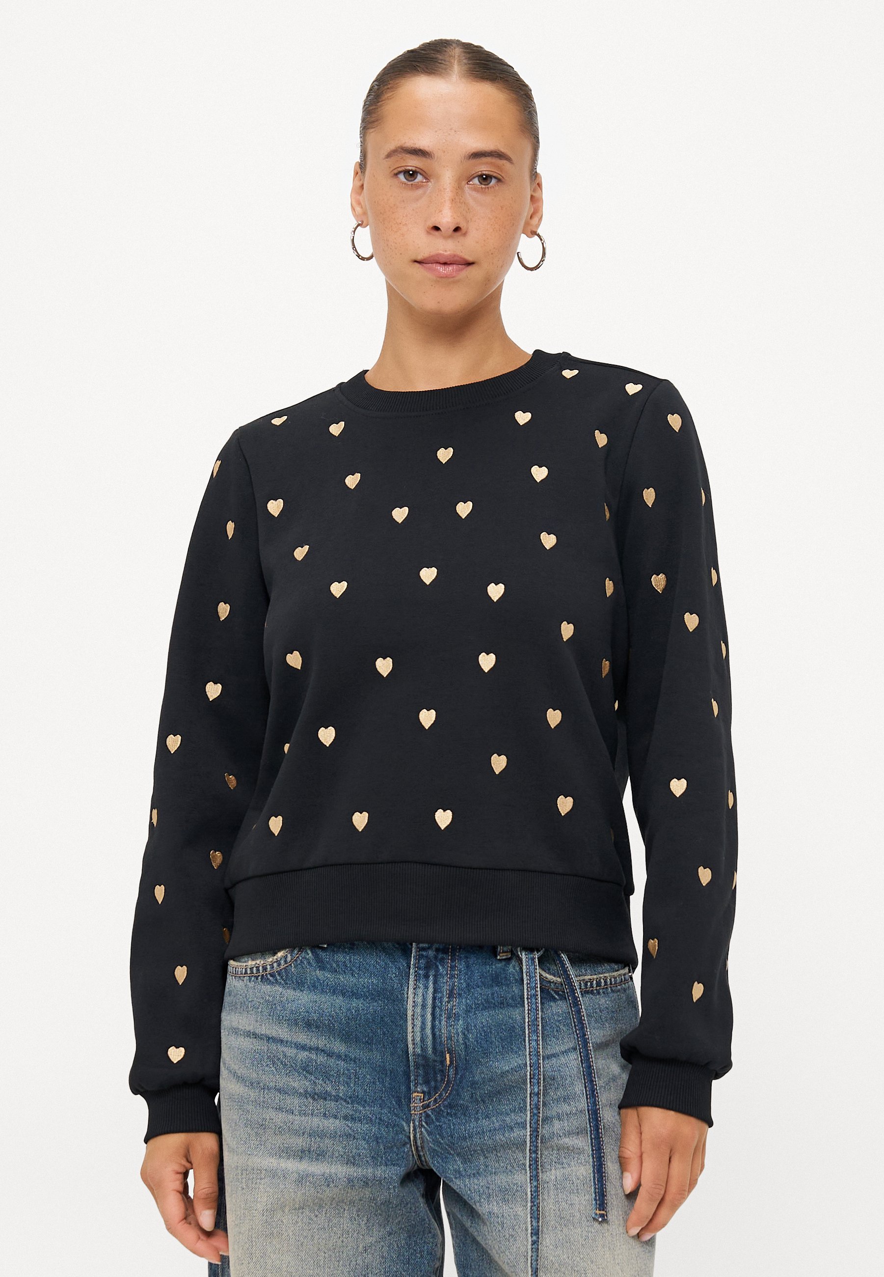 ONLY Petite ONLATIKA O-NEK GLITTER - Sweatshirt - zwart/goudkleurig