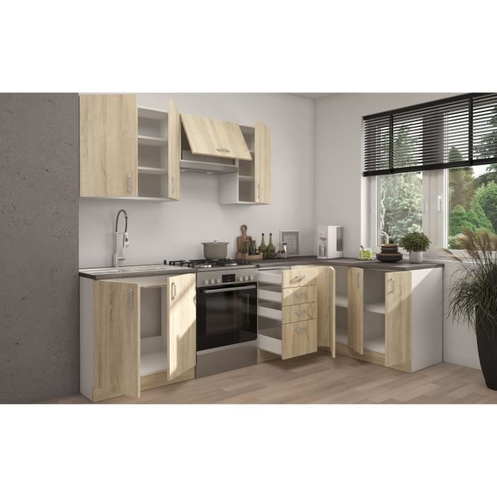 SARA Complete Modulaire Keuken - Omkeerbare Hoek - 7 Elementen - Sonoma Eiken Afwerking - B270 x L148 cm - Werkblad niet inbegrepen