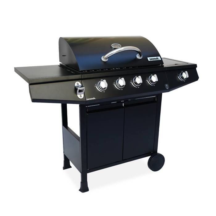 Barbecue a gas Treville - 4 bruciatori, incluso 1 bruciatore laterale nero, con termometro