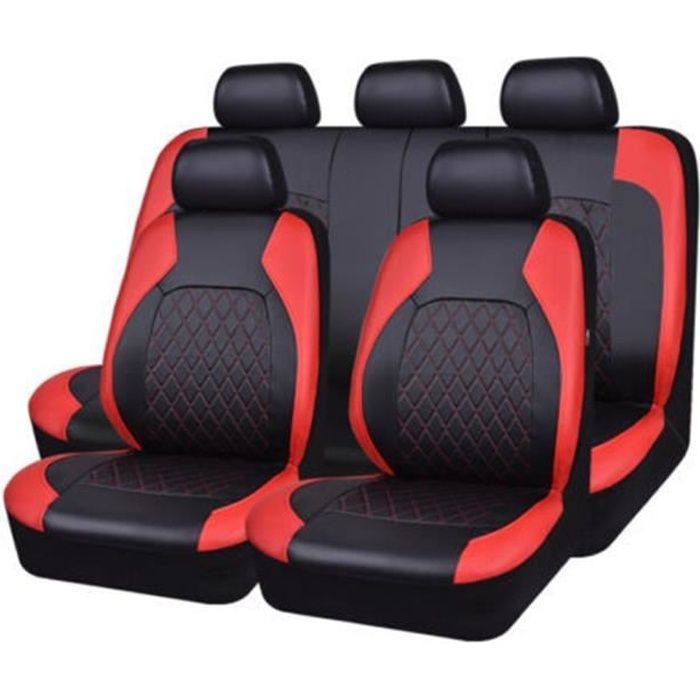 Housses de siège de voiture - MIOLOE - Ensemble complet 9 pièces - Cuir PU - Universelles - Rouge