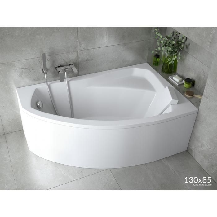 Baignoire Bain d'angle 130x85 Droite + appui-tête + Siphon + pieds RIMA