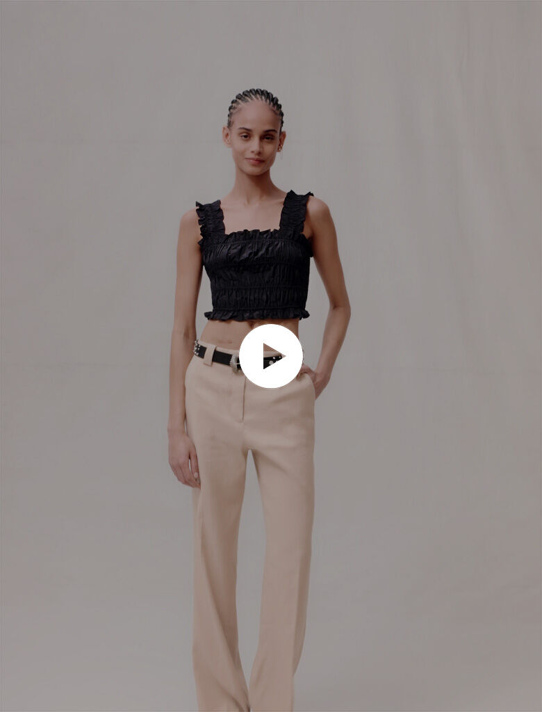 Top scurt cu pliuri - Negru
