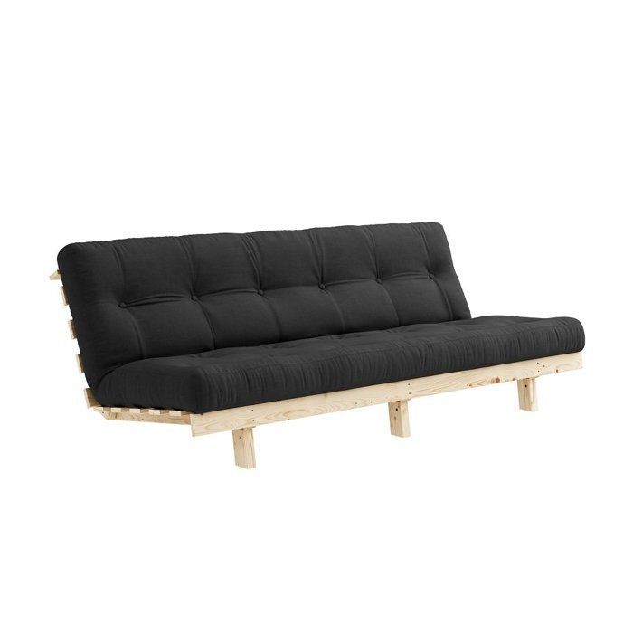 SLANKE slaapbank met futonfunctie in donkergrijs grenenhout, slaapoppervlak 130x190 cm.