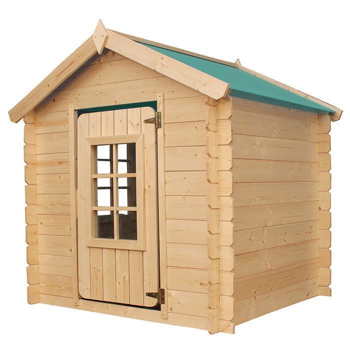 Timbela M570Z-1 Maison en bois pour enfants -Toit vert- Maison de jeux pour l'extérieur 111x113xH121cm/0.9 m2