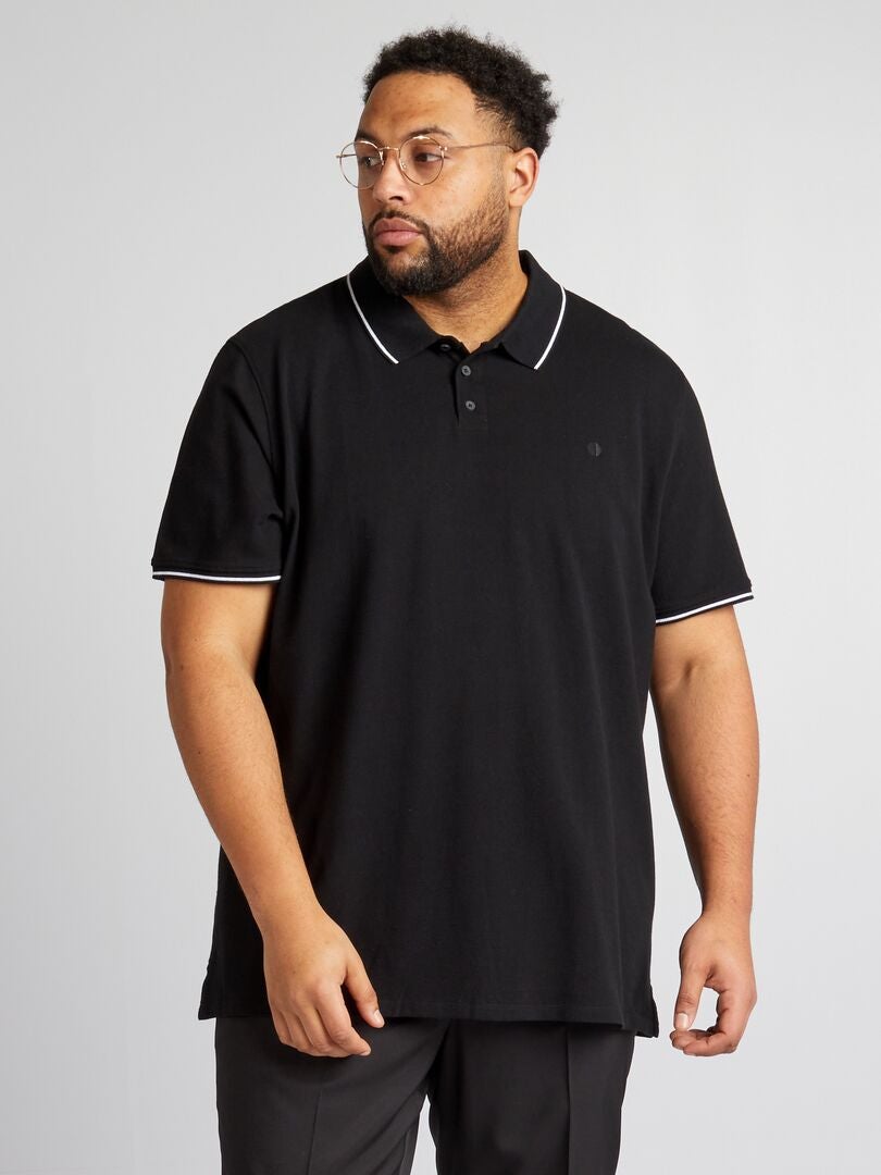 Camisa polo de algodão contrastante - preta