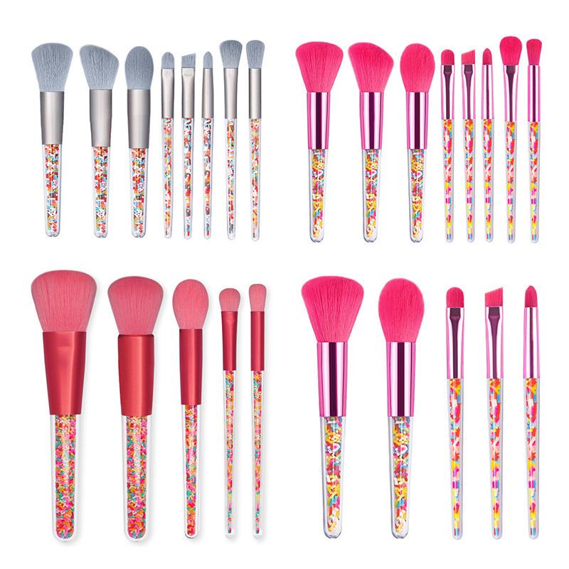 Ensemble de 8 pinceaux de maquillage en forme de sucette, en cristal rose vif, pour fond de teint et poudre. Outils de beauté