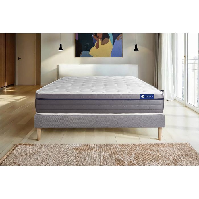 Conjunto de colchón y base de cama de 90x200 cm - Base de cama gris (requiere montaje) - ActiMemo Zen