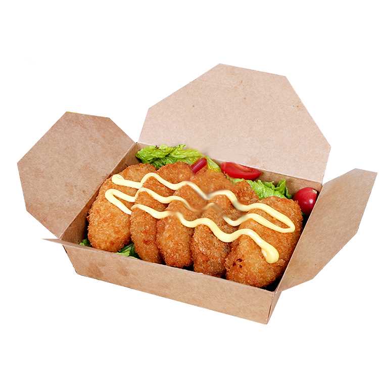 Caja de cartón rectangular marrón de papel kraft para comida para llevar, muy vendida.