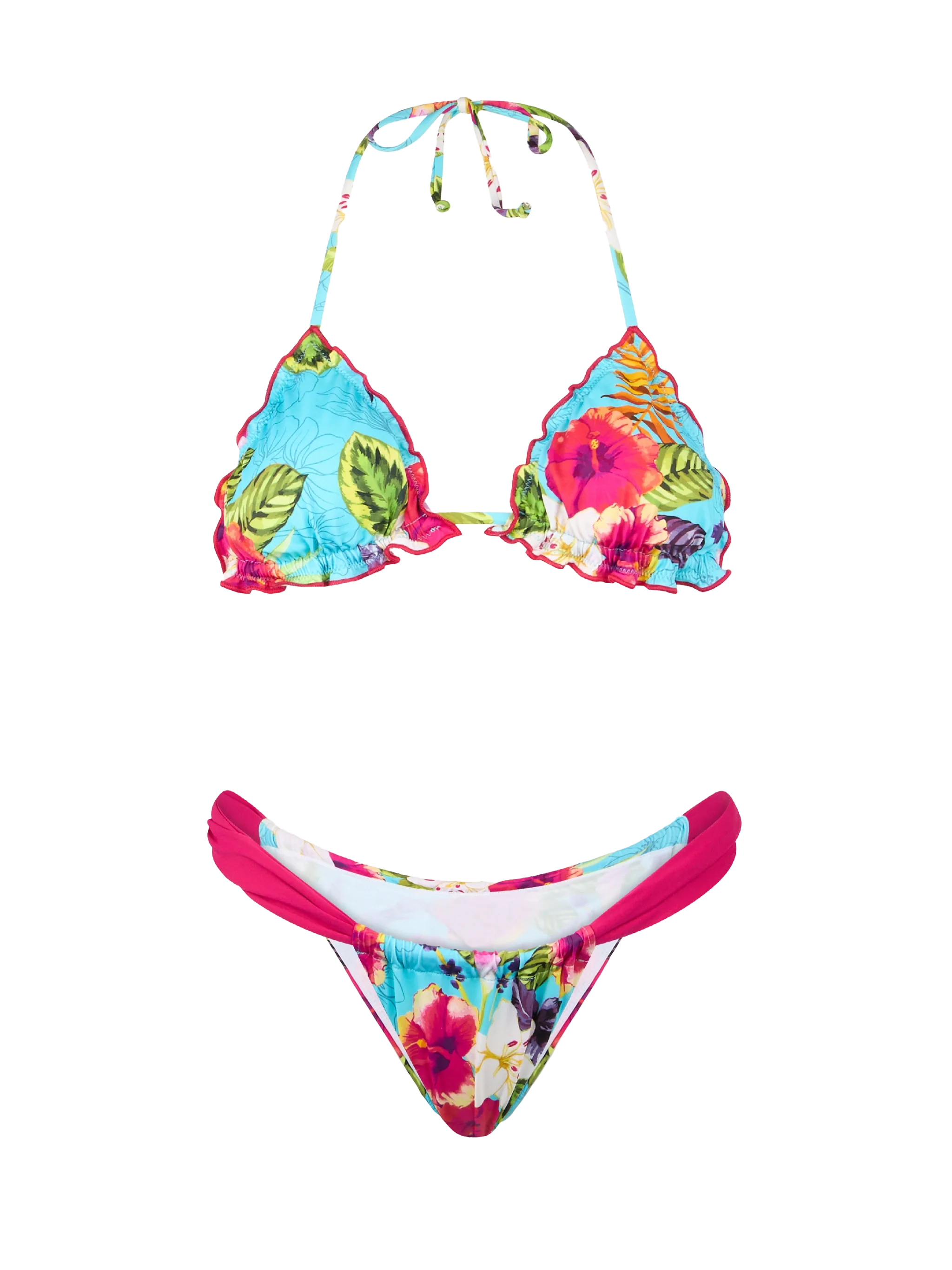 Bikini da donna a triangolo con stampa Ibiscus