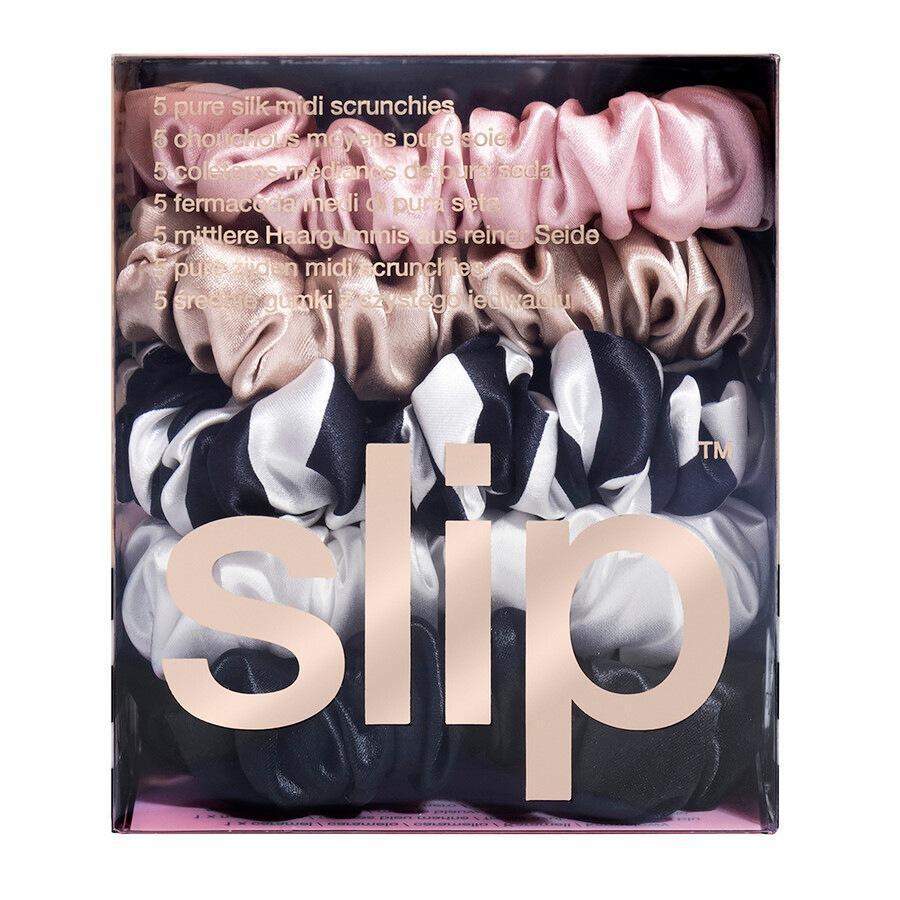 Slip Hair Elastische Haargummis (mittelgroß) aus reiner Seide – Blau gestreift, Rosa, Weiß, Karamell, Schwarz