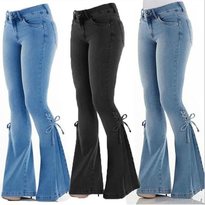 Jeans Femmes Stretch Taille Moyenne Pantalon - FUNMOON - Slim - Noir
