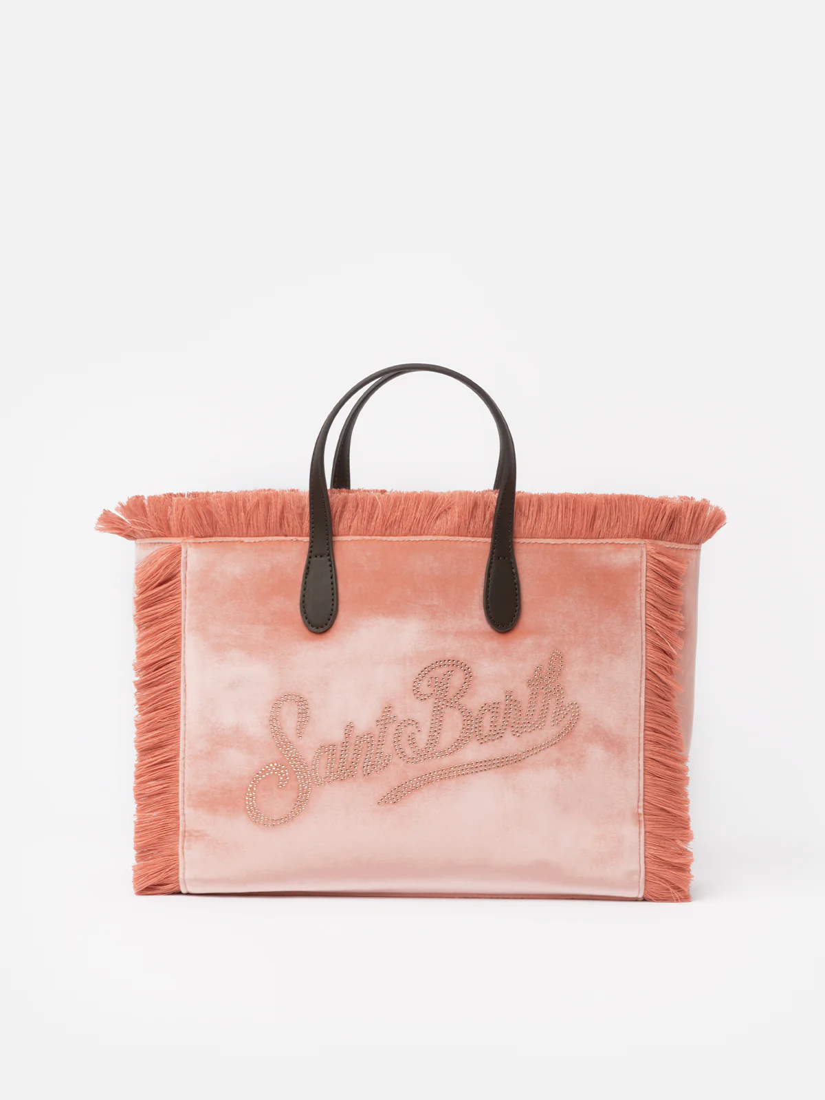 Colette tas in roze fluweel met logo van strass-steentjes