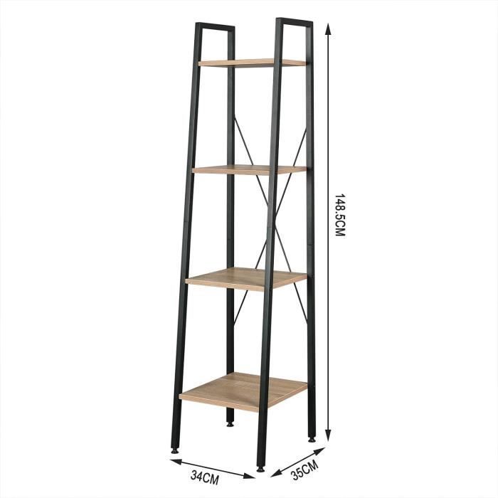 Estantería de almacenamiento WOLTU de acero y madera con 4 baldas, mueble de almacenamiento, 34x35x148cm, negro+roble claro