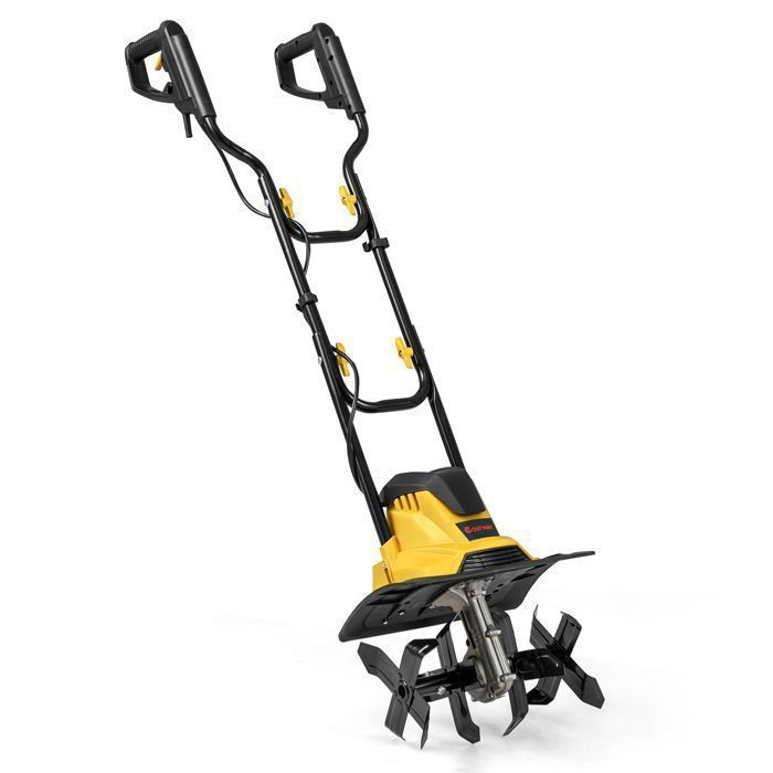 Motocultor/cultivador COSTWAY de 1200 W - Ancho 32 cm, Profundidad 22 cm - Interruptor de seguridad - Cubierta - 4 cuchillas - Mango plegable - Amarillo