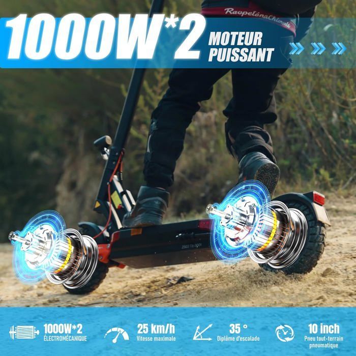 Joyor T10 - Patinete Elétrico - 2000 W - Rodas de 10 polegadas - Bateria de 60 V 18 Ah - Velocidade máxima de 60 km/h - Autonomia de 75 km.