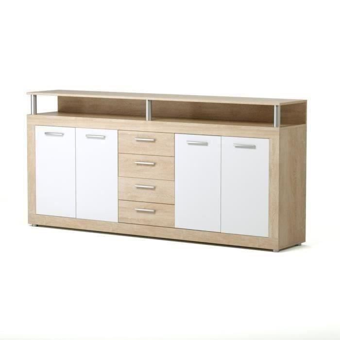 CAVA Buffet bas contemporain décor chêne et blanc - L 197 cm