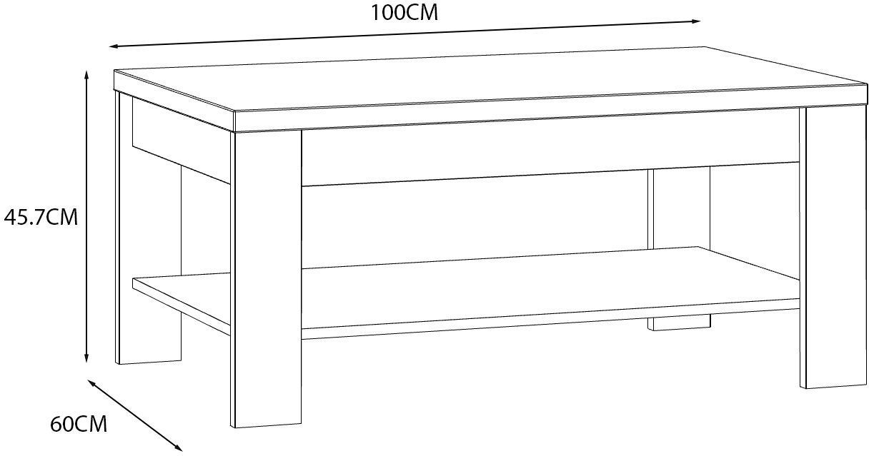 Tavolino rettangolare BOHOL – Rovere bianco e beige – Doppio piano – L 100 × P 60 × H 45,7 cm