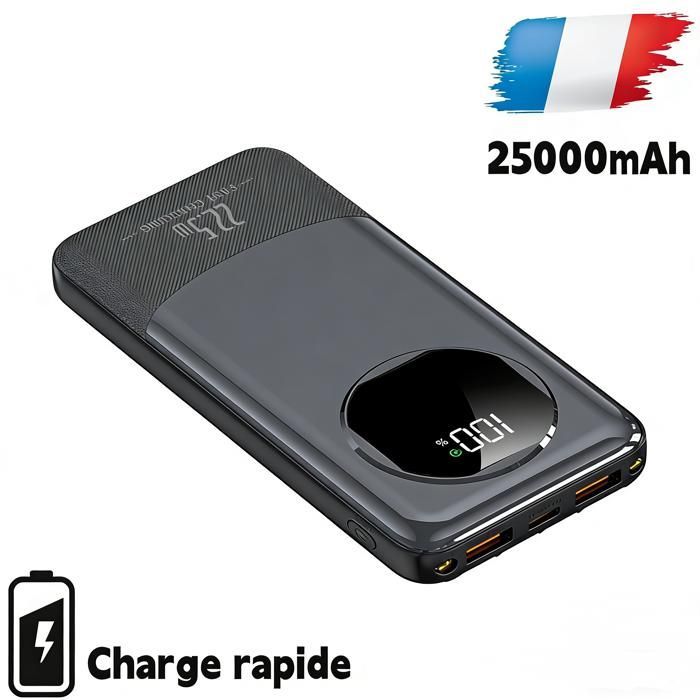 Weuiortn® 25000mAh 22,5W snelladende externe powerbank met 4 data-aansluitingen, geschikt voor alle mobiele telefoons