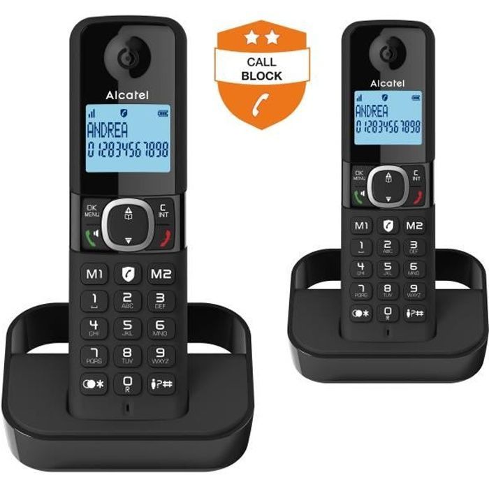 Teléfono fijo inalámbrico - ALCATEL - F860 duo negro - Bloqueo de llamadas no deseadas