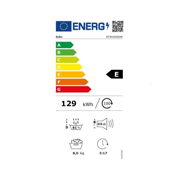 Asciugatrice a pompa di calore Beko da 60 cm e 8 kg - DT3H18302W