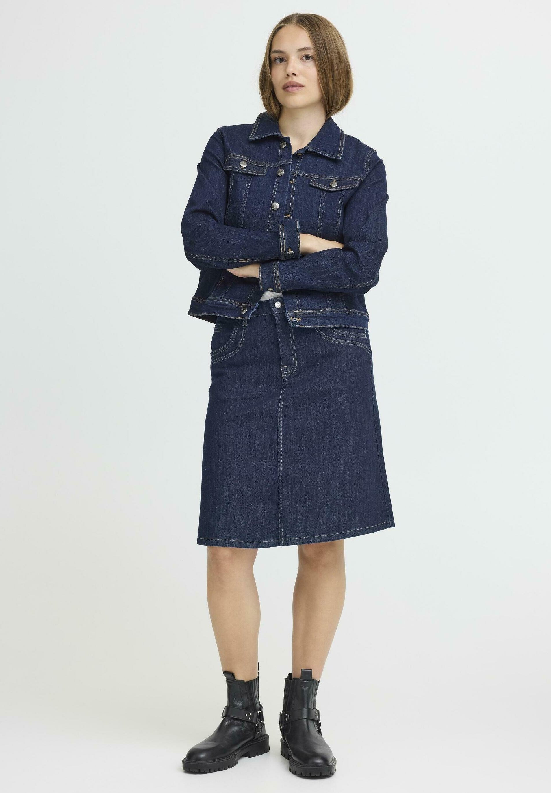 PULZ KATJA - A-lijn rok - ongewassen denim