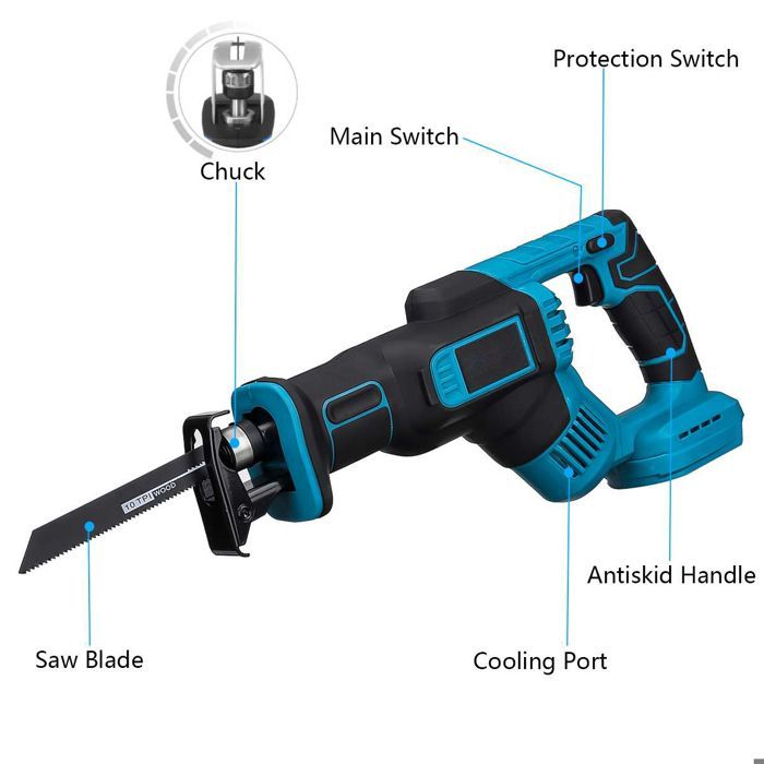 Scie saber électrique sans fil, engrenage métallique, 18 V, 4 lame, Variateur de vitesse, boîtier étanche, Une batterie et chargeur