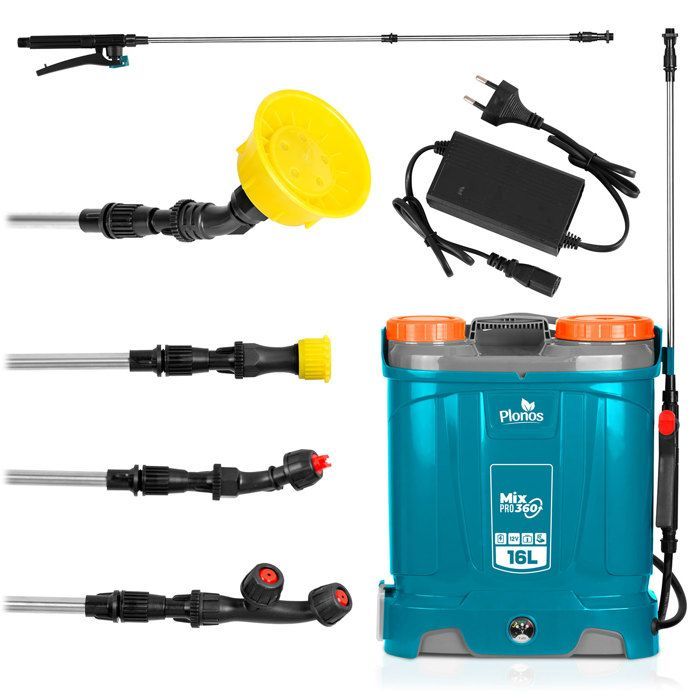 Pulvérisateur à batterie avec mélangeur - Plonos - 16 l - Batterie 12 V 8 Ah - Durée de fonctionnement 9 h