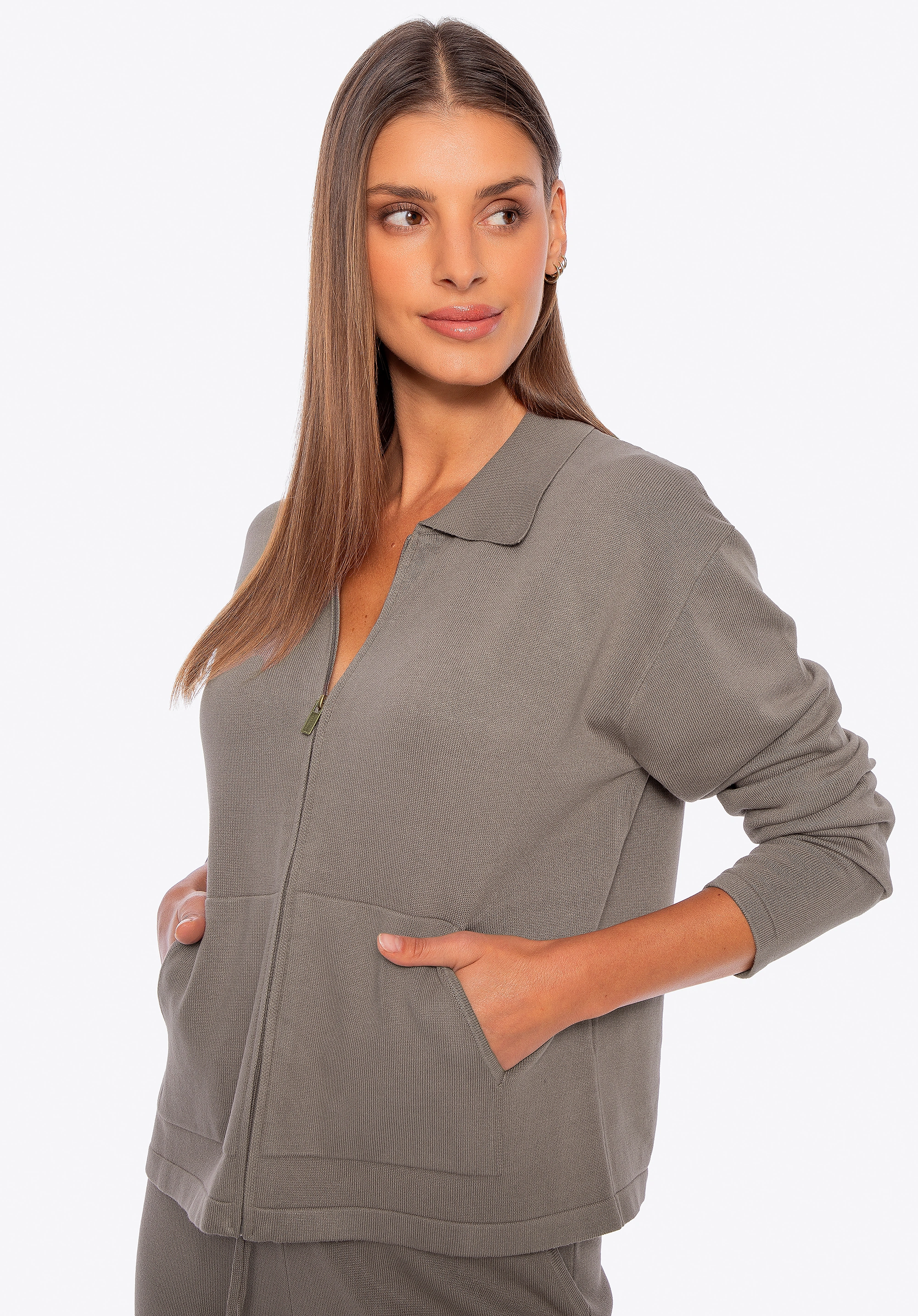 Rozpinana bluza damska ciemny beż