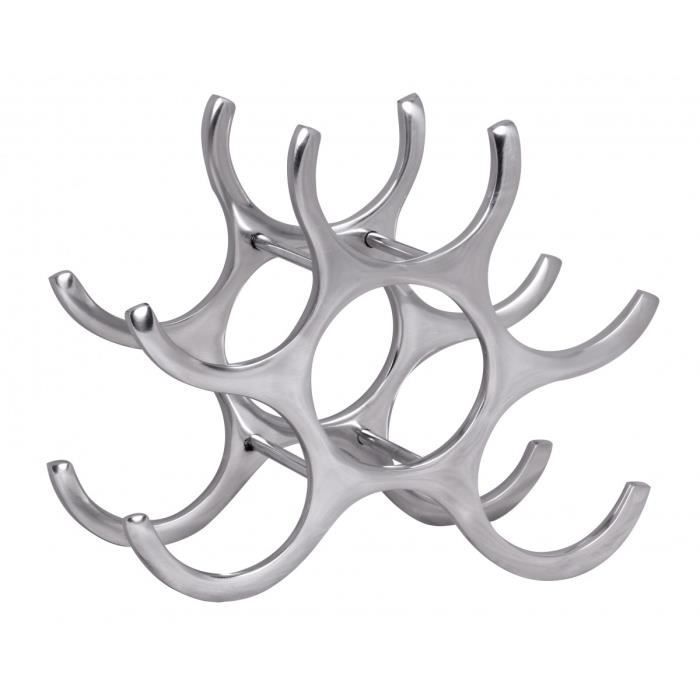 Suporte para 6 garrafas em alumínio com design em forma de chama.