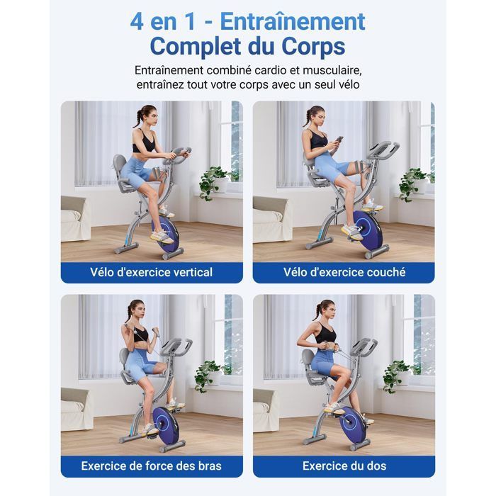 Cyclette pieghevole 4 in 1 – MERACH - Compatibile con Kinomap e Zwift - 16 livelli di resistenza magnetica - Grigio
