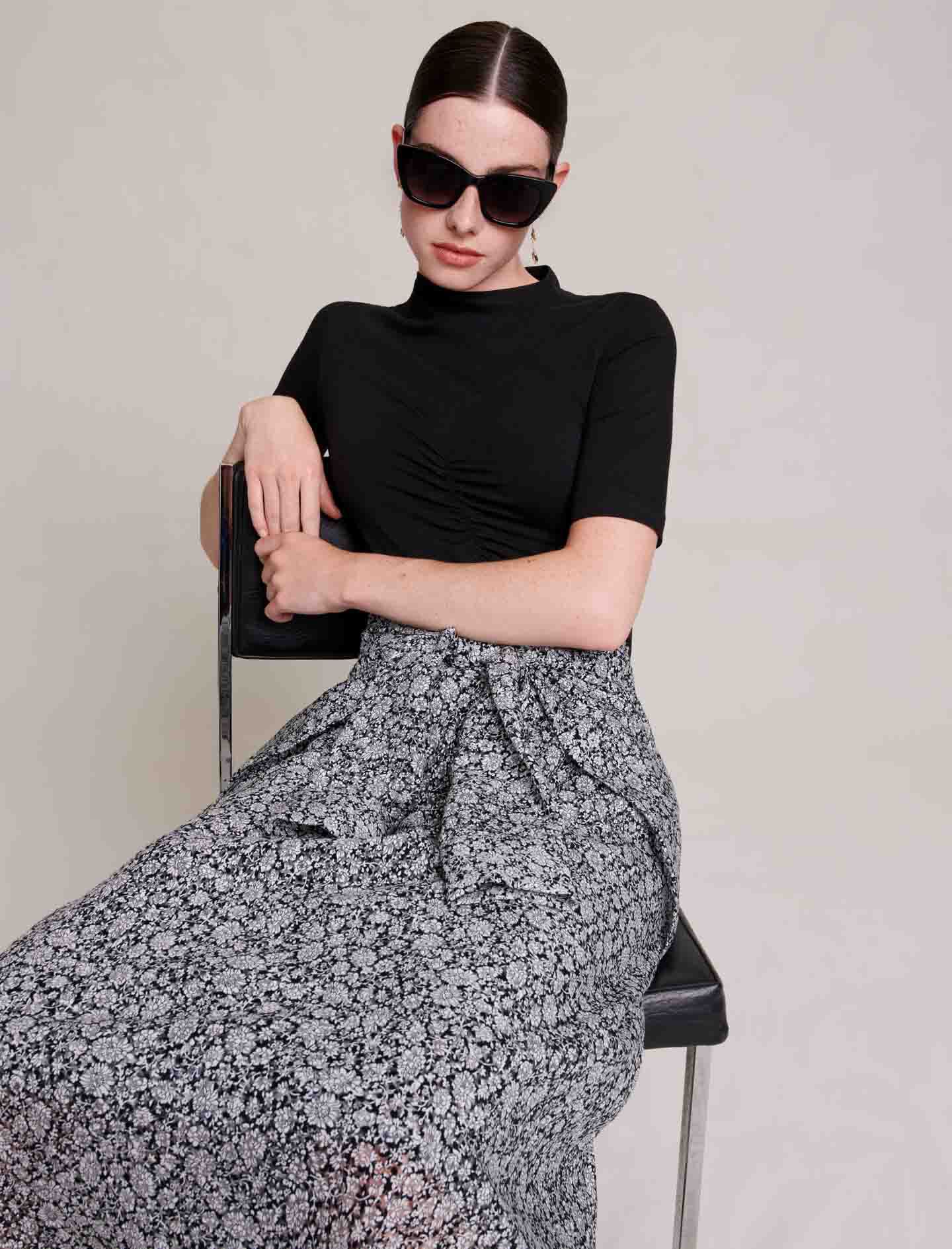 Lange jurk met bloemen - Zwart/Wit