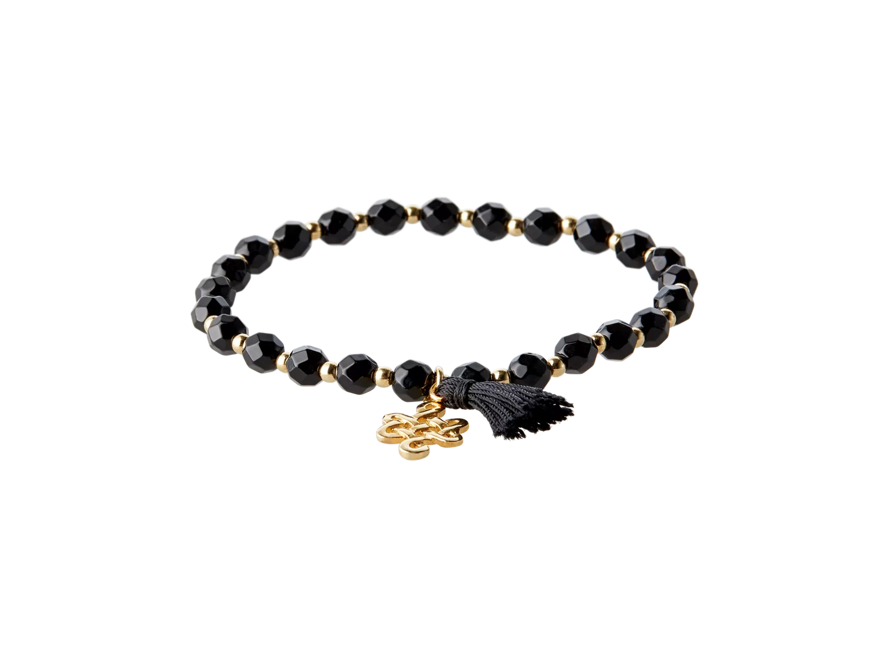 Pulsera de cuentas de infinito de ónix negro chapada en oro