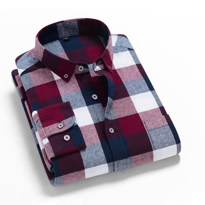 Camicia da uomo a quadri in cotone, maniche lunghe, casual - INSFITY - Rossa