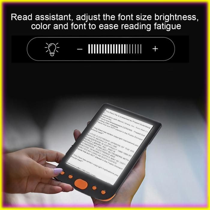 Keenso BK-6025L Lector de libros electrónicos portátil de 6 pulgadas y 8 GB, compatible con tarjeta TF, retroiluminación de pantalla, tableta para ordenador, color naranja.