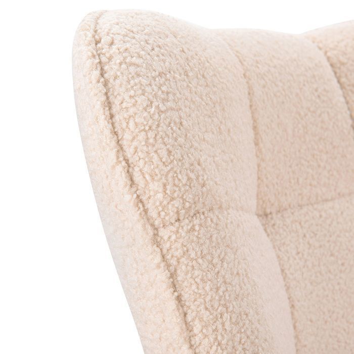 Schommelstoel met armleuningen, massief houten poten, voor de woonkamer of slaapkamer, bekleed met lamsvacht, beige