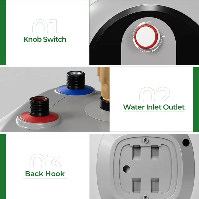 FOGATT 8-galonowy elektryczny podgrzewacz wody, zbiornik Etank 80, mały podgrzewacz wody w punkcie poboru, 120 V, mały podgrzewacz wody do mieszkania, kuchni, łazienki, kampera, prysznica