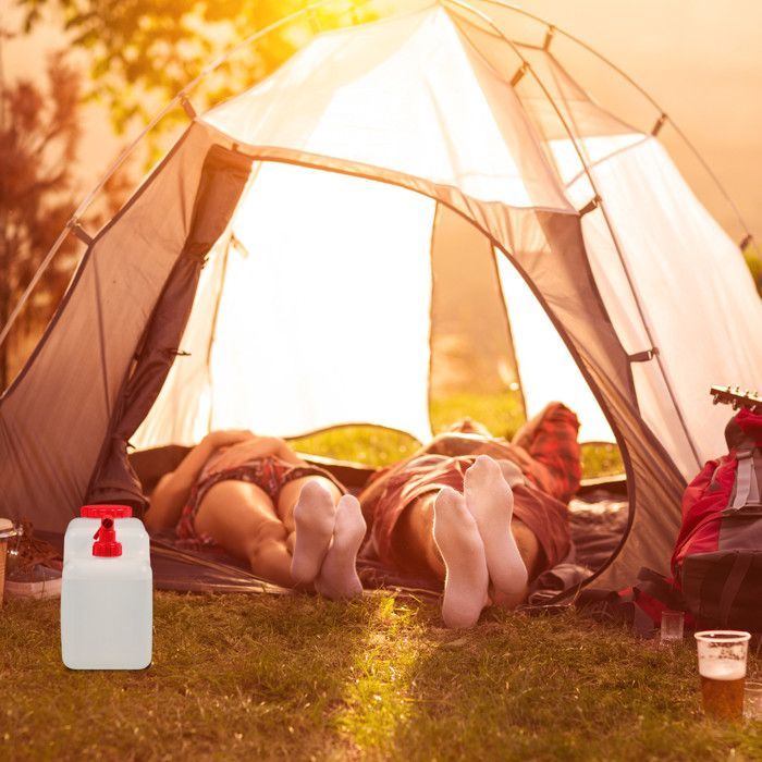 Relaxdays Jerricane d’eau avec robinet, couvercle à visser, bidon à eau de camping, 12 L, Sans BPA, blanc-rouge