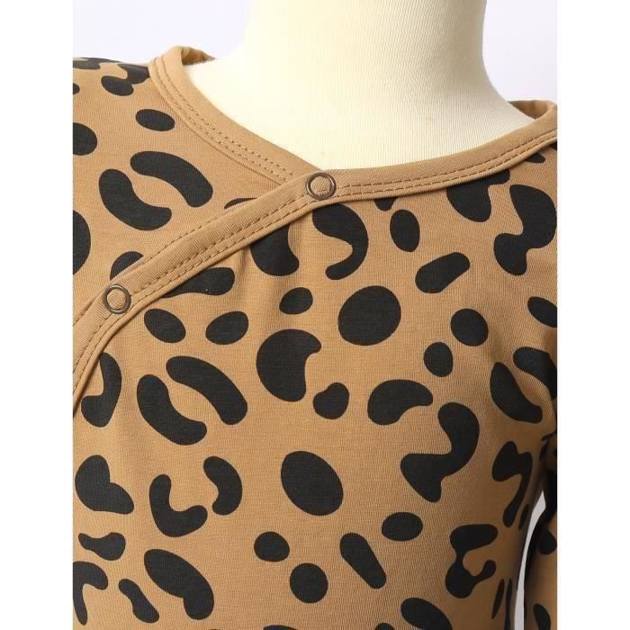 Conjunto de pijama unisex para bebé niña y niño con estampado de leopardo, de 0 a 18 meses - Marrón