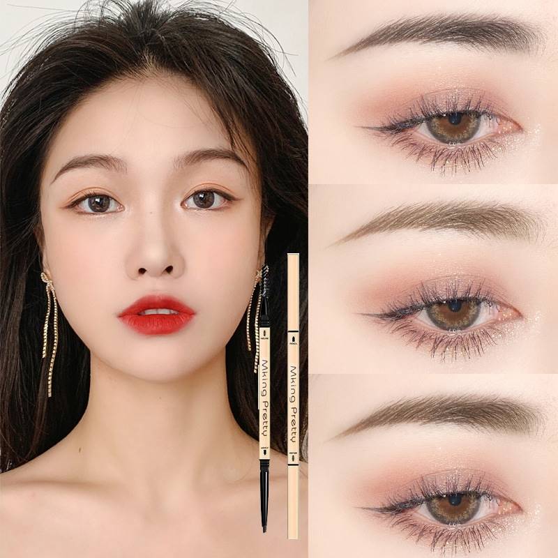 Lápiz de cejas con pinceles, resistente al agua, de larga duración, delineador de ojos ultrafino, doble punta, potenciador del tono de las cejas.