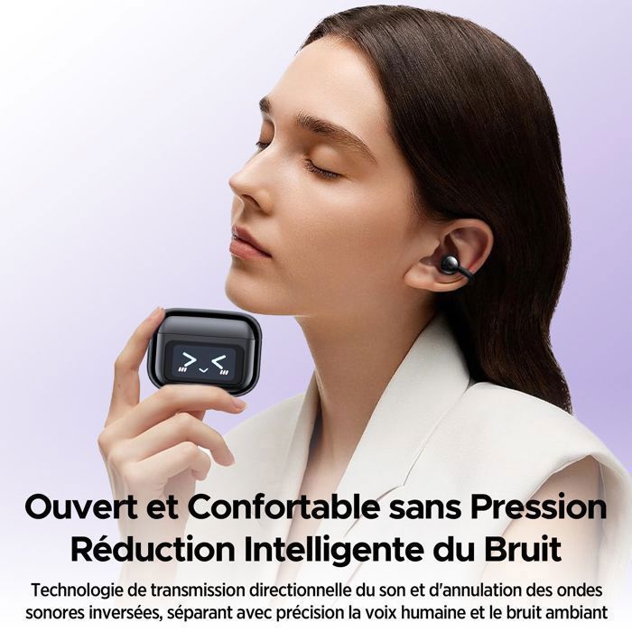 Auricolari wireless DJOIN con clip, Bluetooth 5.4, auricolari aperti con touchscreen multifunzionale, impermeabili IPX7, 4GHz, stereo HiFi, 60 ore di riproduzione.