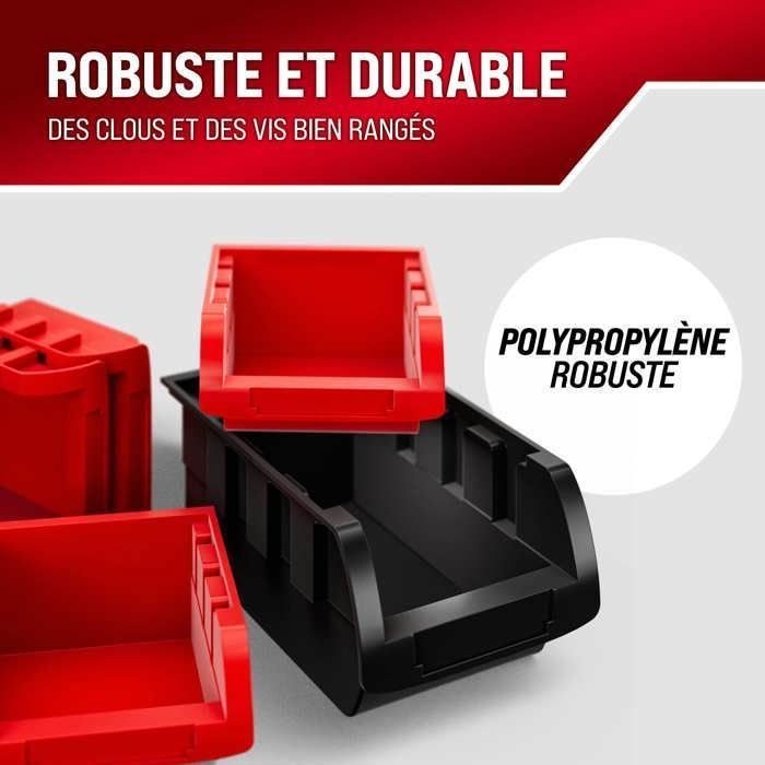 Estantería de herramientas de pared DEUBA® con 30 cajas de almacenamiento apilables y 2 paneles de pared extensibles para almacenamiento en el taller.