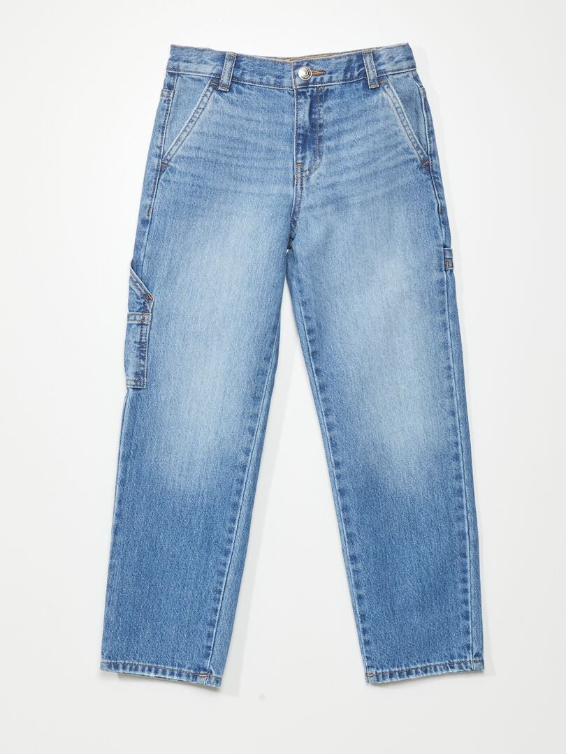 Calça jeans reta com bolsos laterais - AZUL