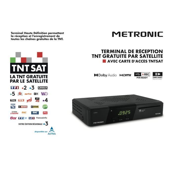 Metronic 441639 Décodeur TNTSAT Satellite HD PVR READY - TNT Gratuite Parabole Sat Astra - Carte TNTSAT incluse - Enregistreur TV