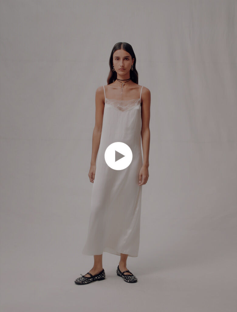 Rochie lungă din satin - Alb-gălbui