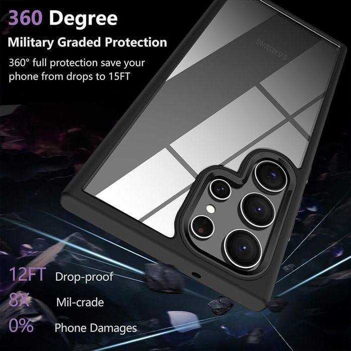 Protective Case - BOOLING - for Samsung Galaxy S22 Ultra - Sturdy - Transparent - 2 Tempered Glass Screen Protectors