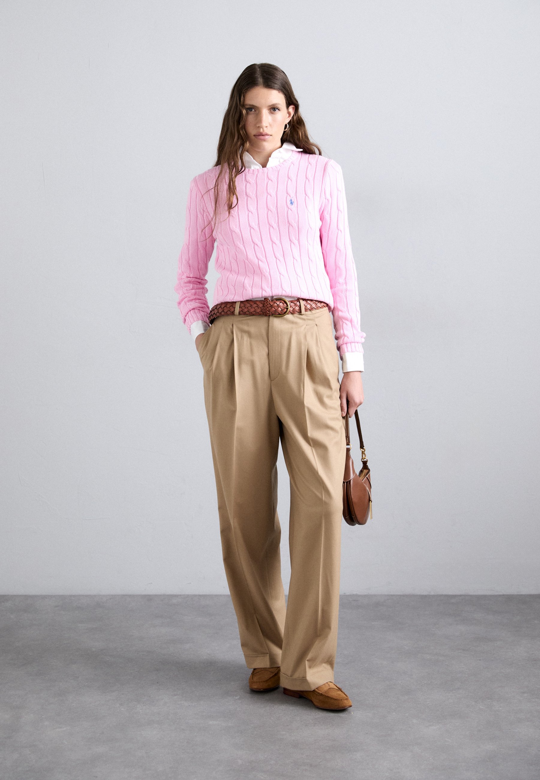 Polo Ralph Lauren CABLE-KNIT COTTON CREWNECK JUMPER - Džemper - karamellroosa